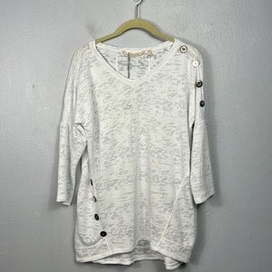 Soft Surroundings White Burnout Floral Button Detail Tunic Top Small